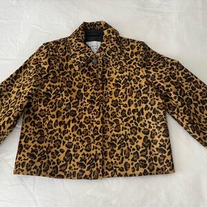 Tanya Taylor Leopard-Print Cropped Blazer in Tan and Black